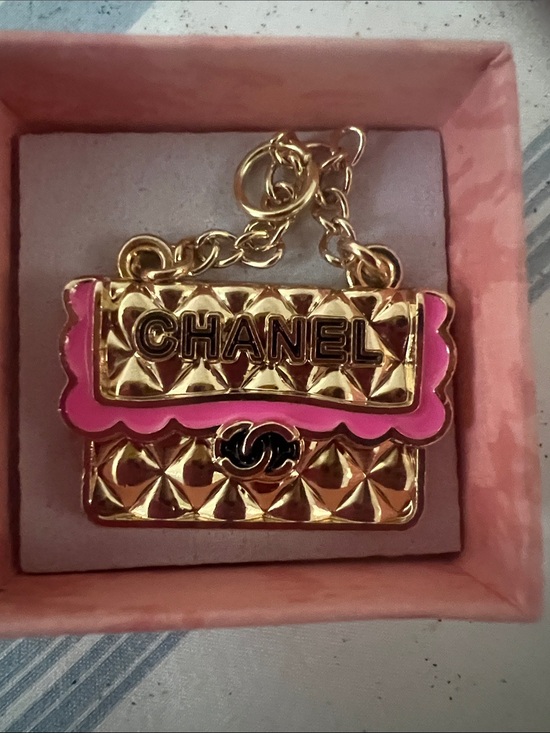 CHANEL Jewelry - CHANEL Gold & Pink Quilted Mini Purse Charm